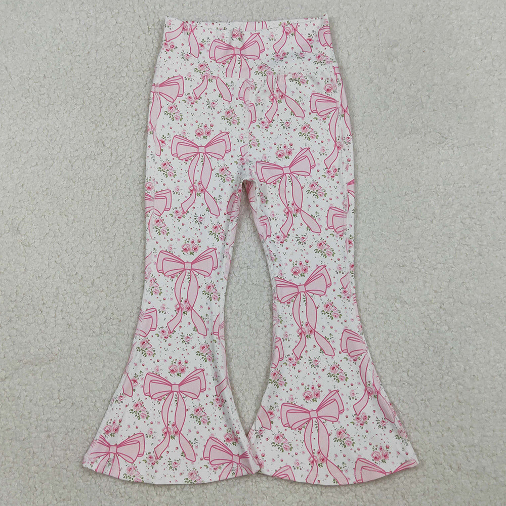 Baby Girls Pants Pink Floral Bows Bell Bottom Yoga Active Pants P0773 10.3