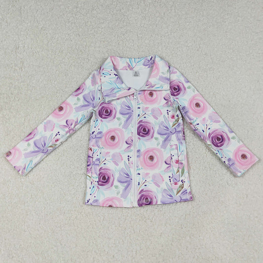 Baby Girls Clothes Purple Floral Bows Zipper Pockets Yoga Active Jackets Top GT1083 10.3