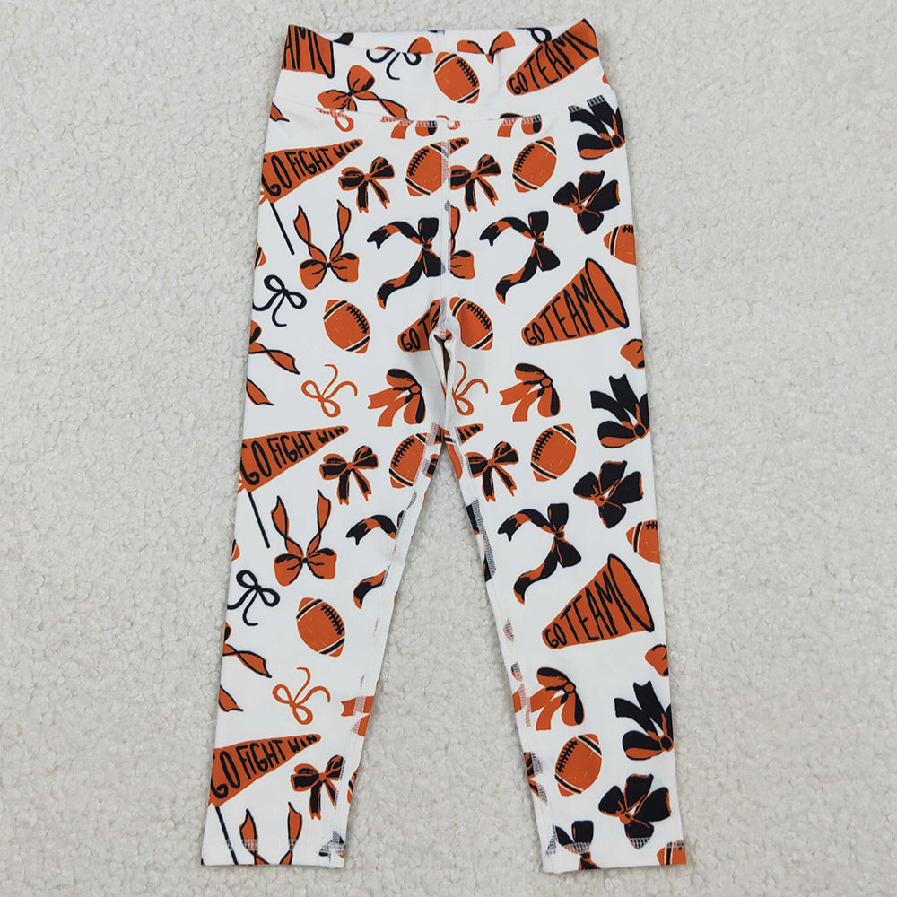Baby Girls Pants Orange Black Bows Footballs Go Team Yoga Active Leggings Bottom P0847 10.13