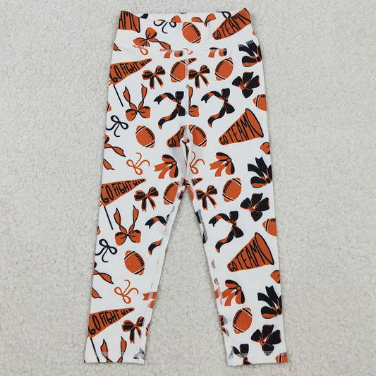 Baby Girls Pants Orange Black Bows Footballs Go Team Yoga Active Leggings Bottom P0847 10.13