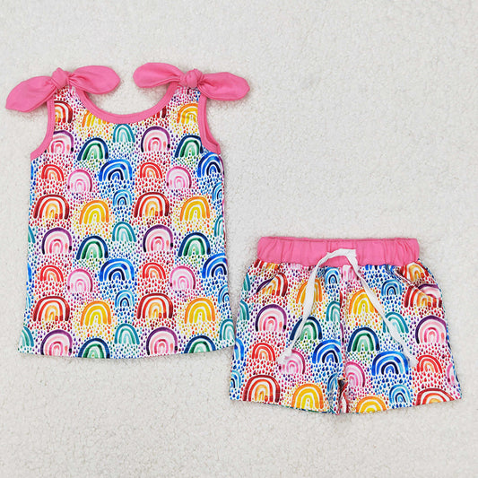 Baby Girls Clothes Rainbow Colorful Bow Top Shorts Sets GSSO2085