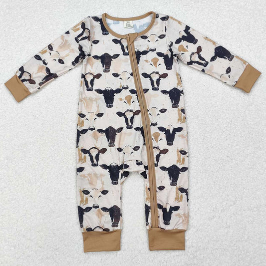 Baby Infant Boys Rompers Western Cow Black Zip Rompers LR1799
