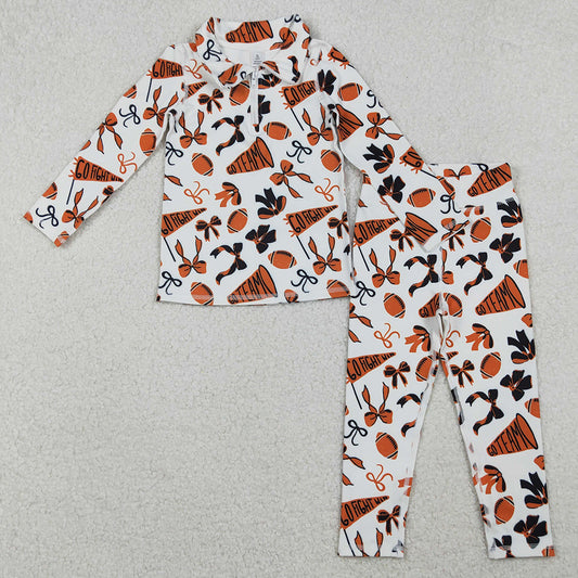 Baby Girls Clothes Orange Bows Footballs Go Teams Pullovers Leggings Yoga Active Clothes Set GLP2760 10.21