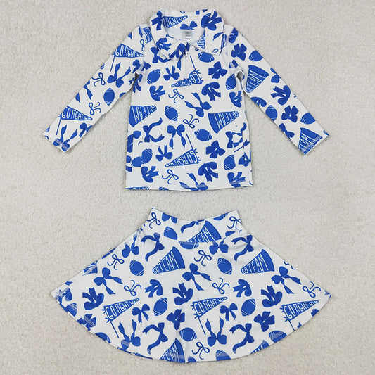 Baby Girls Clothes Blue Bows Go Team Zipper Pullovers Skirts Shorts Yoga Active Clothes Set GLD1283 11.1