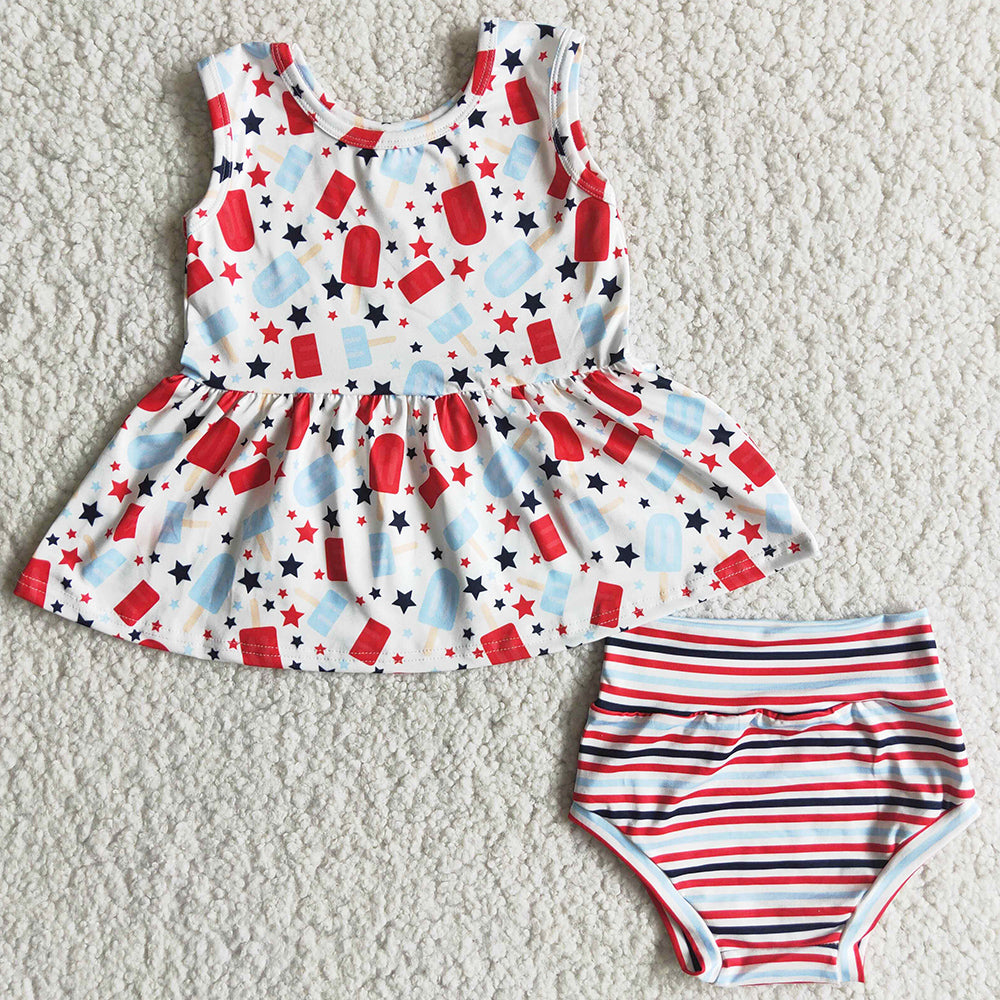 Fashion Baby Girls Bummies Set July 4th Toddler Girls Clothes Baby Bummies Outfit E3-15