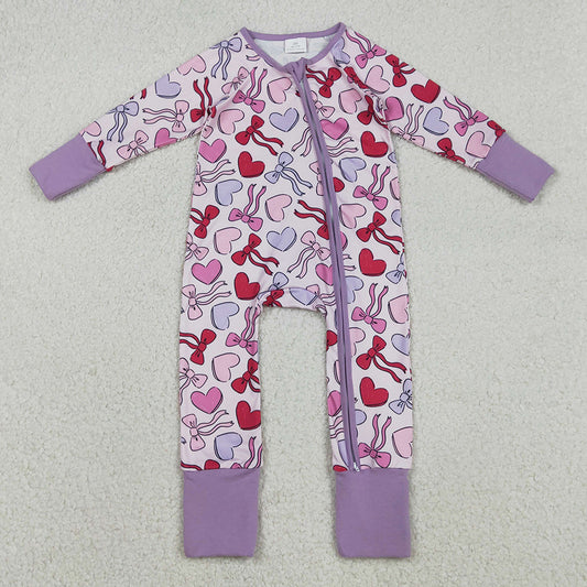 Baby Girls Rompers Long Sleeve Hearts Bows Valentines Two Way Zip Convertible Rompers LR2883 12.3