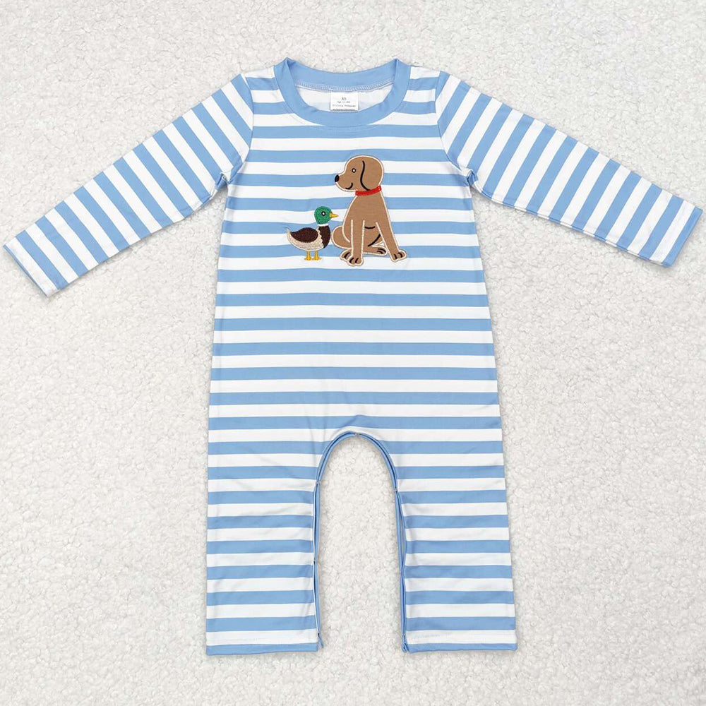 Baby Infant Boys Rompers Dog Duck Embroidery Stripes Rompers LR1644