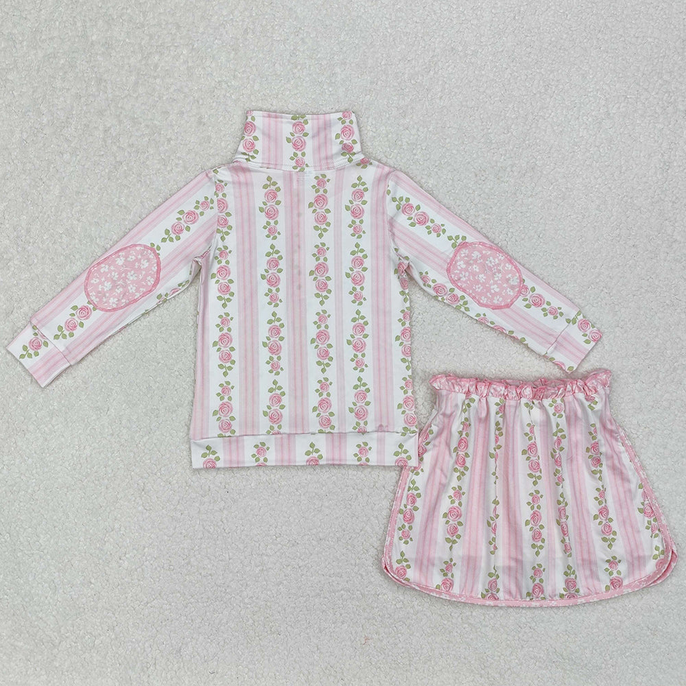 Baby Girls Clothes Pink Flowers Zip Top Skirt Skort Bottoms Sets GLD1002 3.10