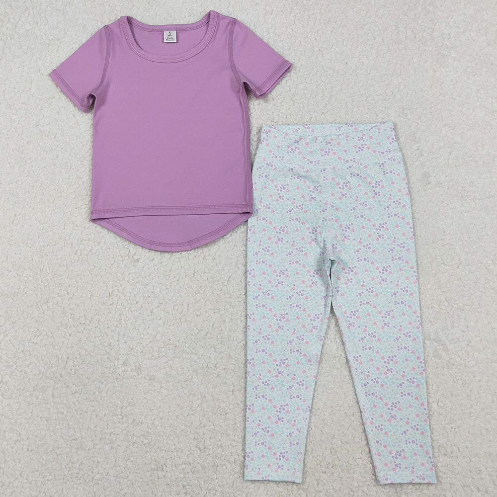 Baby Girls Clothes Lavender Short Sleeve Top Floral Legging Pants Yoga Active Clothes Set GSPO2067 11.1