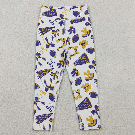 Baby Girls Pants Purple Yellow Footballs Bows Yoga Legging Pants P0848 11.7