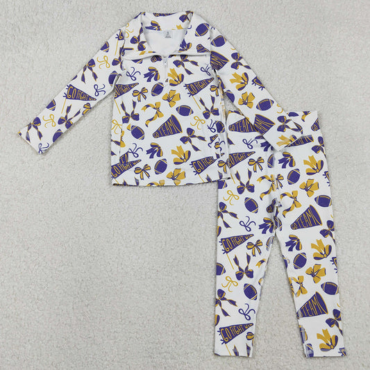 Baby Girls Clothes Purple Yellow Bows Footballs Pullovers Leggings Yoga Active Clothes Sets GLP2762 11.6
