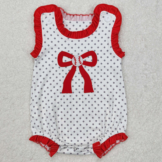 Baby Infant Girls Rompers Baseball Bow Sleeveless Rompers SR2376