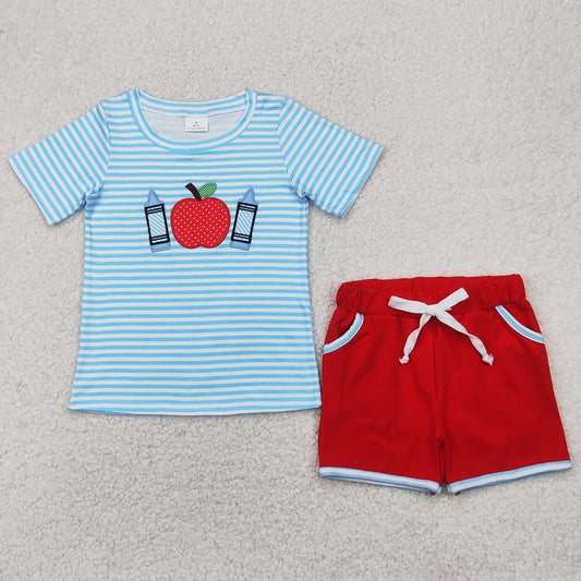 Baby Boys Clothes Back To School Pencils Embroidery Top Shorts Sets BSSO1328 4.2