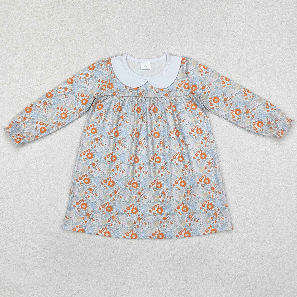 Baby Girls Dress Orange Flowers Collar Knee Length Dresses GLD0885