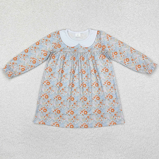 Baby Girls Dress Orange Flowers Collar Knee Length Dresses GLD0885