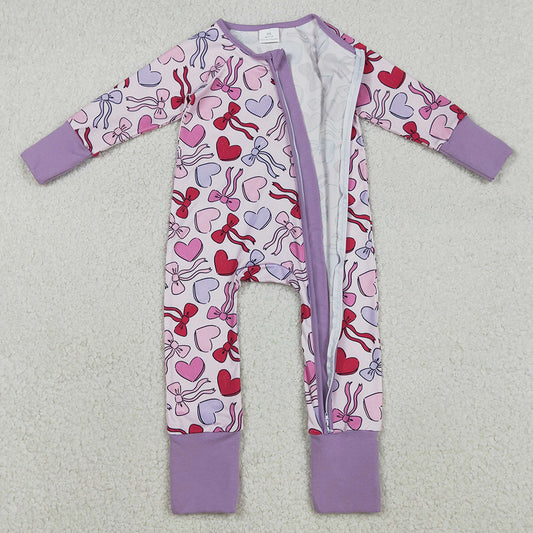 Baby Girls Rompers Long Sleeve Hearts Bows Valentines Two Way Zip Convertible Rompers LR2883 12.3