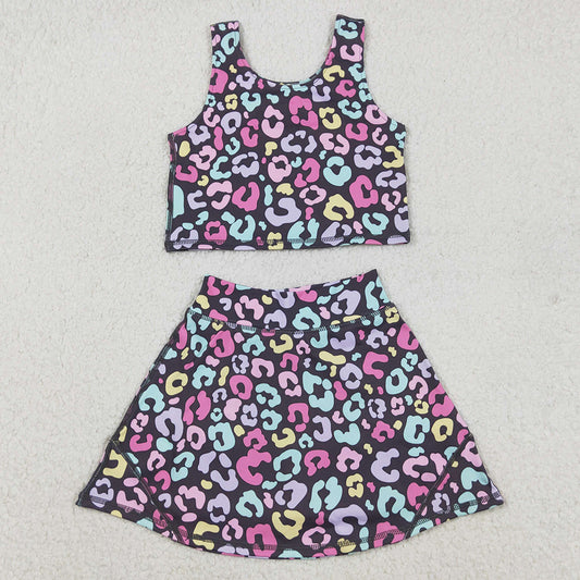 Baby Girls Clothes Colorful Leopard Vest Top Skirt Shorts Yoga Active Clothes Sets GSD2176 11.6