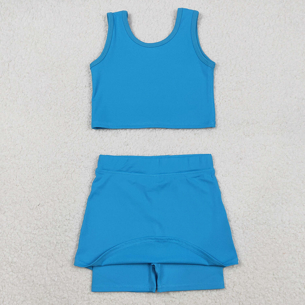 Baby Girls Clothes Blue Vest Top Skirt Shorts Bottom Active Active Clothes Yoga Set GSD2659 11.22
