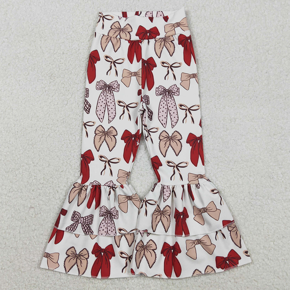 Baby Girls Pants Red Bows Yoga Active Ruffle Bell Bottom Pants P0885 12.5