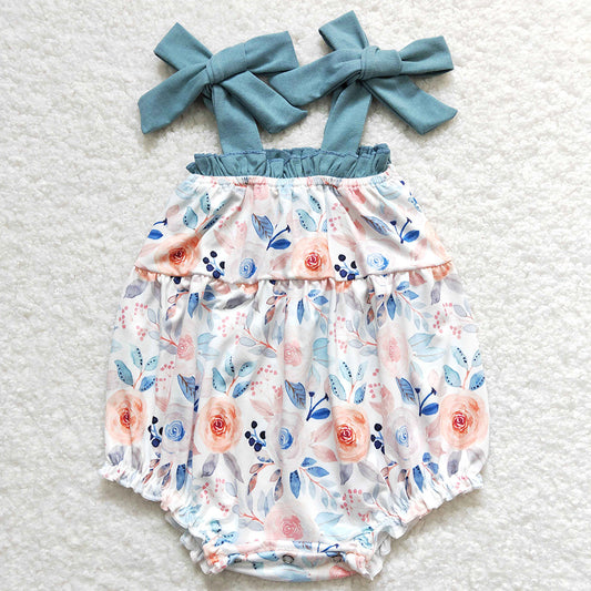 Baby Infant Girls Romper Blue Flowers Straps Rompers SR0907
