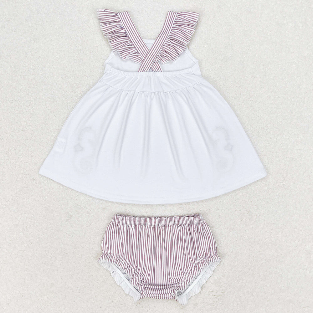 Baby Girls Clothes Bummies Shorts Sea Horse White Top Bummie Sets GBO0350