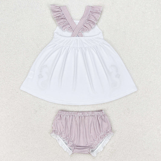 Baby Girls Clothes Bummies Shorts Sea Horse White Top Bummie Sets GBO0350