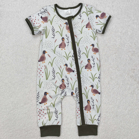 Baby Infant Boys Rompers Mallard Ducks Green Zip Rompers SR2086