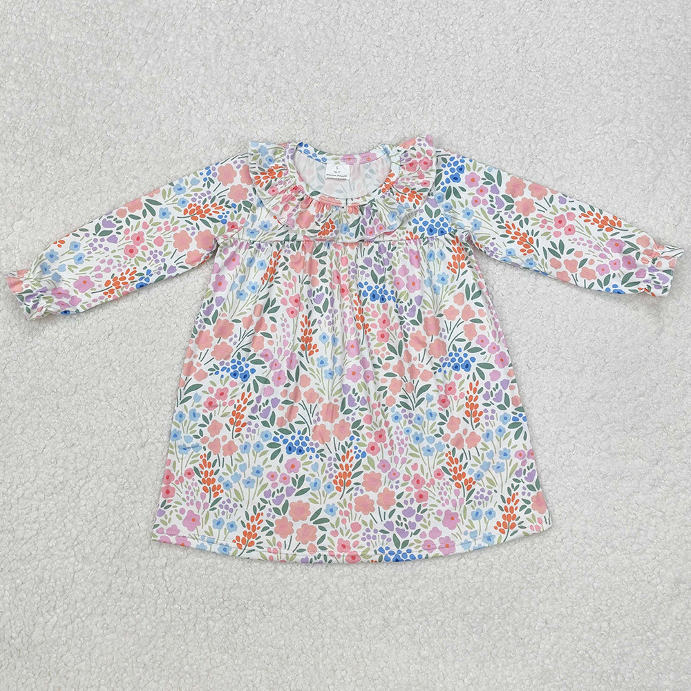 Baby Girls Dress Spring Orange Flowers Ruffle Knee Length Dresses GLD0982