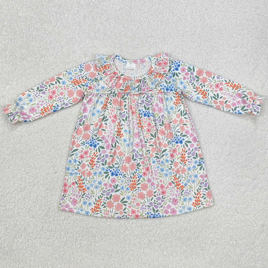 Baby Girls Dress Spring Orange Flowers Ruffle Knee Length Dresses GLD0982
