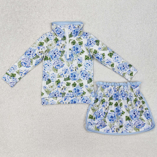 Baby Girls Clothes Blue Flowers Athletic Active Wear Top Shorts Skirts Clothes Sets GLD1016 3.11