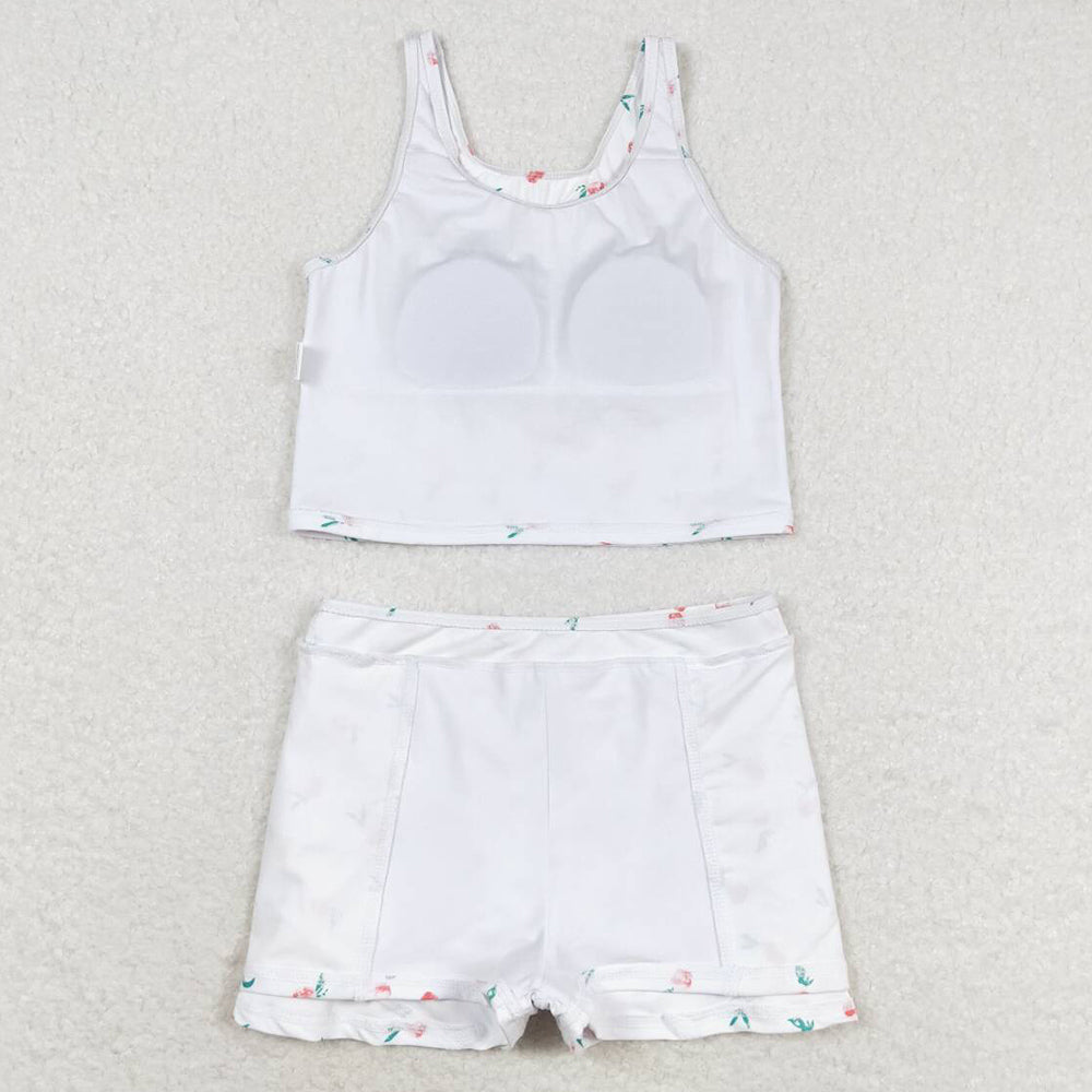 Baby Girls Swimsuits Summer White Peach Top Skirts Active Wear Clothes Sets GSD0993