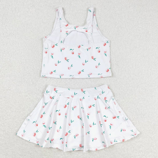 Baby Girls Swimsuits Summer White Peach Top Skirts Active Wear Clothes Sets GSD0993