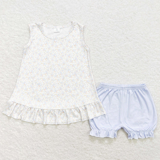 Baby Girls Clothes Ruffle Flowers Tunic Tops Elastic Shorts Clothes Sets GSSO0980