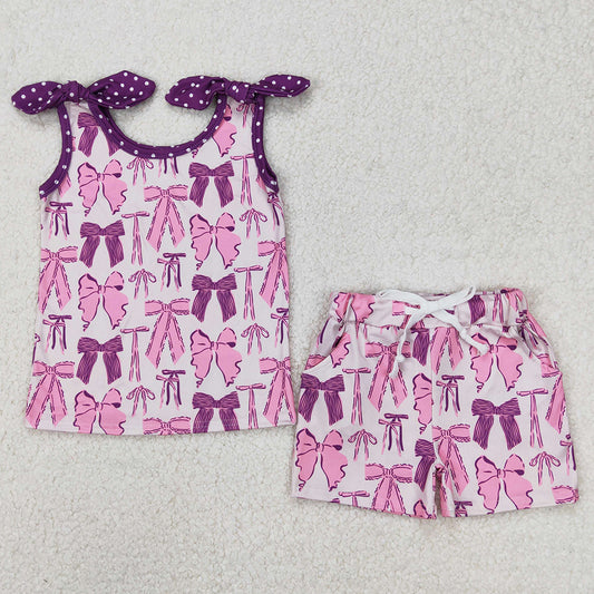 Baby Girls Clothes Purple Bows Top Shorts Clothes Sets GSSO2207 3.19