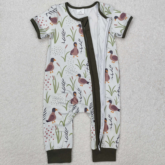 Baby Infant Boys Rompers Mallard Ducks Green Zip Rompers SR2086