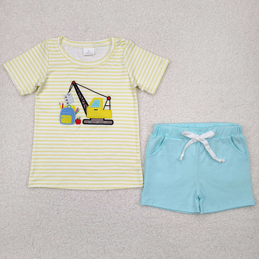 Baby Boys Clothes Back To School Excavator Embroidery Shirts Top Shorts Sets BSSO1417