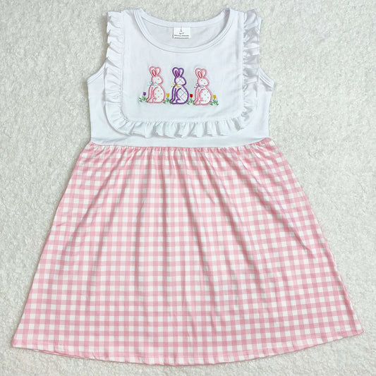 Baby Girls Dress Easter Rabbits Pink Checkered Knee Length Dresses GSD1696 3.7