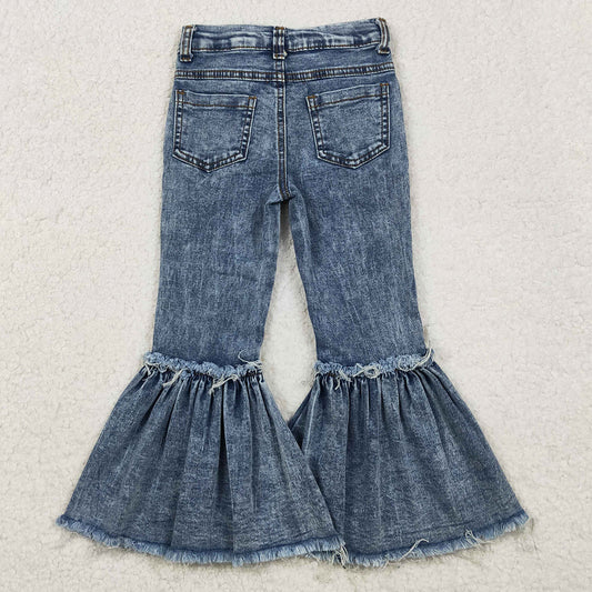 Baby Girls Jeans Navy Bleached Denim Flare Pants Jeans P0676 11.1