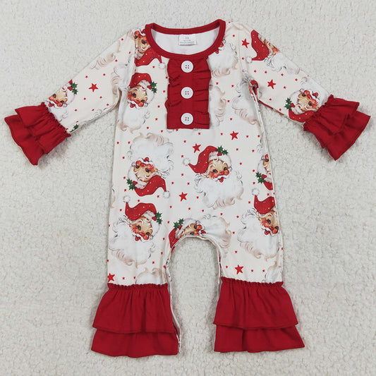Baby Girls Rompers Christmas Long Sleeves Santa Stars Button Ruffle Rompers LR2395 8.5