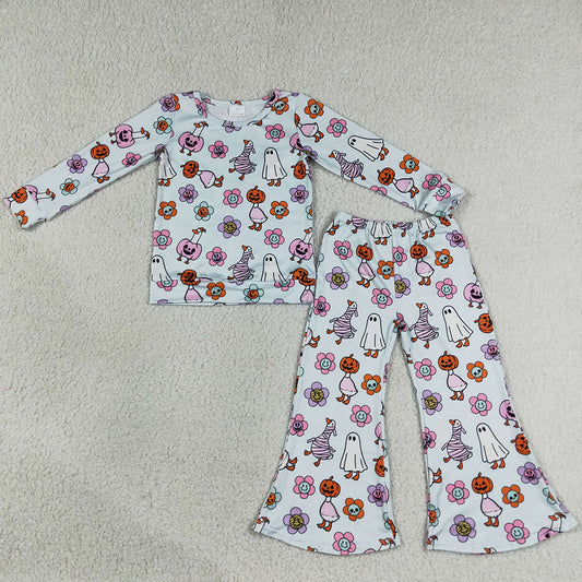 Baby Girls Clothes Flowers Ghosts Top Flare Pant Halloween Clothes Sets GLP3401