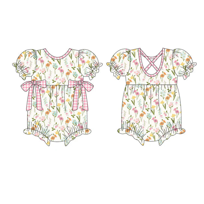 Preorder (moq 5)Baby Girls Short Ruffle Sleeve Floral Bows Rompers 10.16