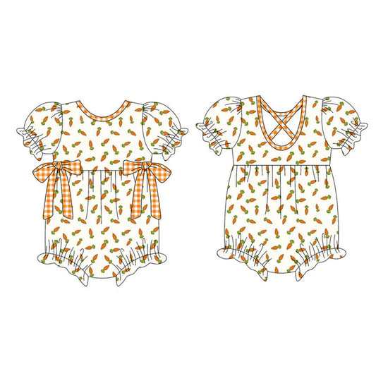 Preorder (moq 5)Baby Girls Short Ruffle Sleeve Carrots Bows Easter Rompers 10.16