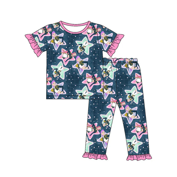 Preorder(moq 5) Baby Girls Cartoon Girls Stars Top Ruffle Pants Pajamas Sets 10.18