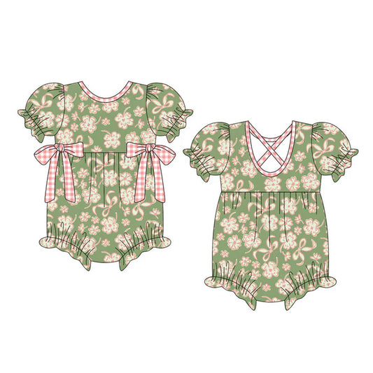 Preorder (moq 5)Baby Girls Short Ruffle Sleeve Bows Flowers Rompers 10.16