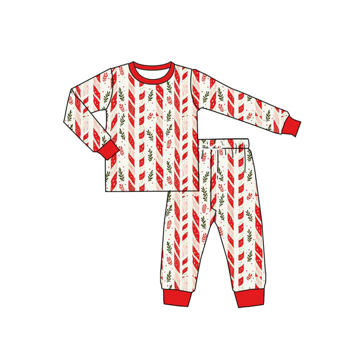 Preorder (moq 5)Baby Boys Long Sleeves Red Candy Cane Stripe Top Pant Pajamas Set 6.18