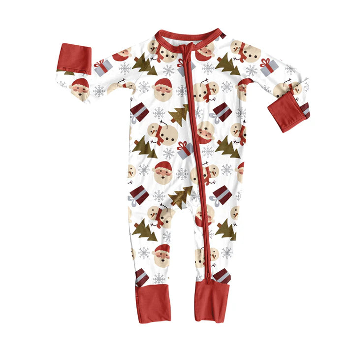 Preorder (moq 8)Baby Boys Snowmen Trees Christmas Zipper Footie Rompers 9.24