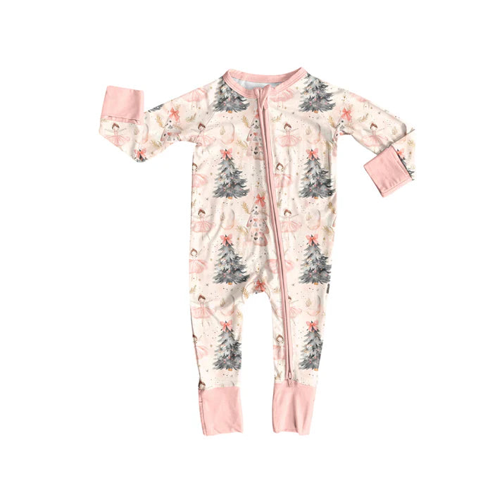 Preorder (moq 5)Baby Girls Long Sleeves Peach Dancers Trees Zipper Pant Rompers 6.13