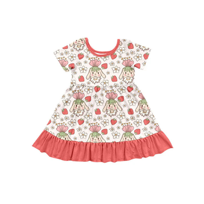 Preorder(moq 5) Baby Girls Flowers Rabbits Easter Ruffle Knee Length Dresses 10.18