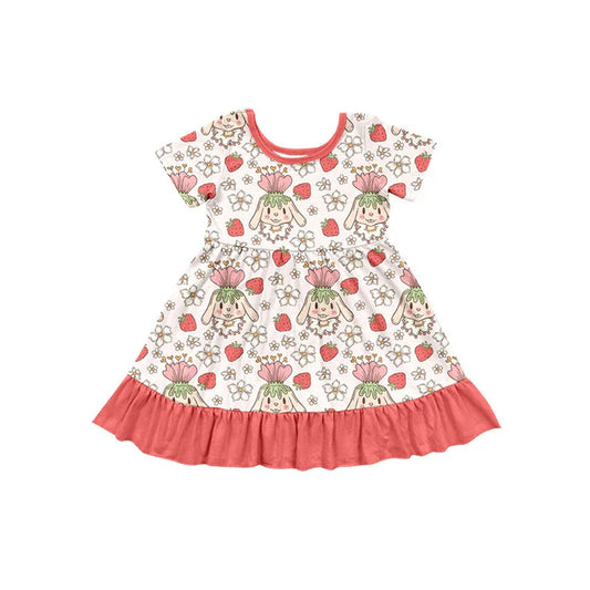Preorder(moq 5) Baby Girls Flowers Rabbits Easter Ruffle Knee Length Dresses 10.18
