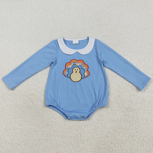 Embroidery Baby Boys Rompers Blue Long Sleeves Turkey Rompers LR2261 7.19